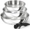 MICHELANGELO Juego de sartenes de acero inoxidable, sartenes de cocina con mango extraíble, juego de sartenes de acero inoxidable de base triple, sartén compatible con inducción, 8 pulgadas, 9.5