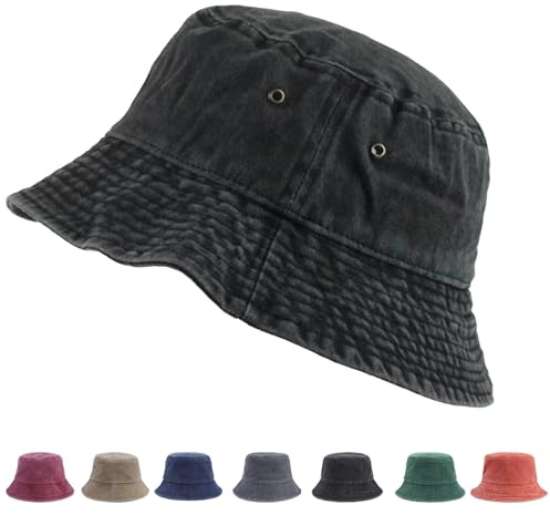 XIEXIESHER Piegabile Cupola Summer Trendy Cappello Pescatore, 56-58cm, Cappello da Sole per Esterno, Cappello da Pescatore in Cotone Denim, per Pesca, Escursionismo, Sport da Spiaggia(Nero)