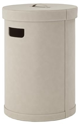 blomus Wäschesammler -SAHLA- | Wäschekorb mit Deckel | Ø 35 x 51H cm | 50 Liter | Farbe Nomad | Wäschebox aus Leder