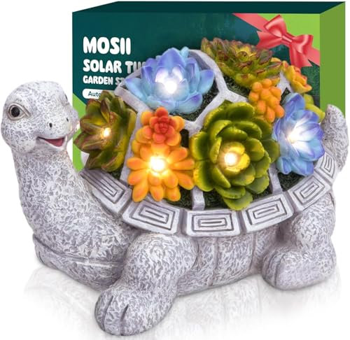 Mosii Large Solar Turtle Garden Ornaments Outdoor Indoor Decor, Waterproof Statue Figurine Sculpture with 7 LED Solar Lights - Housewarming Decorations Garden Gifts for Women Men