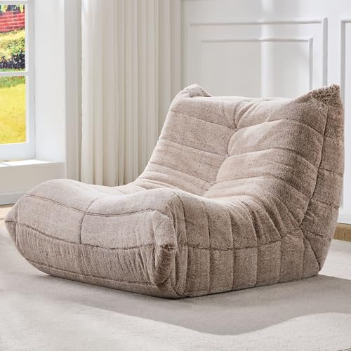 Hobestluk Bean Bag Chairs for Adults Giant Bean Bag Chair Memory Foam BeanBag Chair Togo Sofa Chair with Filler Faux Fur Fireside Beanbags Lazy Sofa for Living Room Bedroom Office (Light Brown,Large)