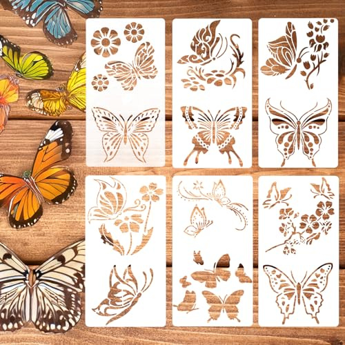 6 Pieces Reusable Butterfly Stencils for Painting - Summer Large Reusable Hummingbird Painting Templates Art Craft Templates for DIY Home Decor Wood Signs Fabric and More (11.8 x 6.3 Inches)