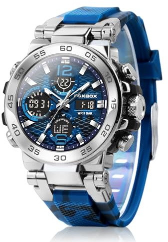 SACOSDING Men's Military Tactical Analog Digital Watch, Multi-Function 5ATM Waterproof Glow Watches for Men,Big Face Easy to Read,Comfortable Silicone Strap Sports Reloj para Hombre