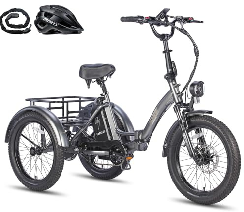 Fafrees Triciclo Eléctrico F20 Mate para Adultos, Plegable 20 x 3, Batería de 48 V/18,2 Ah, Frenos Hidráulicos, Triciclo de Carga Eléctric, Alcance 110km (Rejilla estándar, Gris)