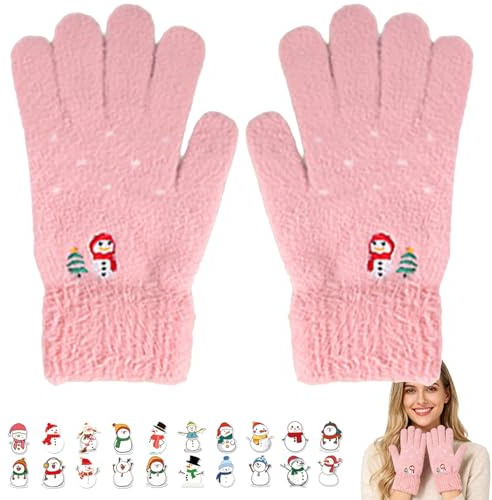 ZenyTra Guanti invernali da donna con pupazzo di neve, super morbidi, con funzione touchscreen, caldi e antivento, idea regalo perfetta per Natale, lavoro, vita, passeggiate e sport