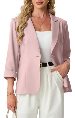 GRECERELLE Womens Blazers Suit 3/4 Sleeves Office,Work Ladies Jackets | Elegant,Work Blazer ,Open Front , Causal,Peaked Lapel,Buttons and Pockets