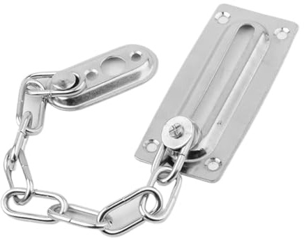 Cadena de seguridad para puertas interiores, Cerradura de cadena for puerta, ventana y armario, acero inoxidable, color plata, 18 cm