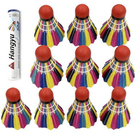 Wihozte 10 Pcs Colorful Badminton Shuttlecocks, 15 Duck Feather with Great Durability Stability and Balance, Colorful Training Badminton Feather for Professional Training or Family Outdoor Sports