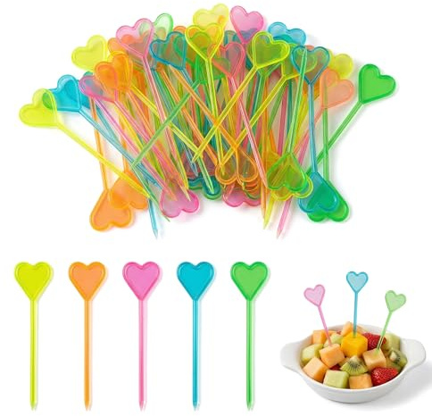 JYXNU 100 Tenedores de Fruta Mini de Plástico, Palillos para Aperitivos de Plástico,Palillos para Brochetas,Tenedores Pequeños para Fiesta, Cumpleaños, Postre, Picnic, Aperitivos(Multicolor)