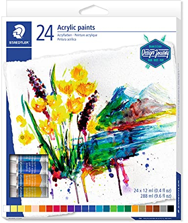 STAEDTLER 8500 C24 Acrylfarben (hoch pigmentiert, weicher Farbabstrich, leicht mischbar, Künstlerqualität) Kartonetui mit 24 brillanten Farbtuben à 12 ml