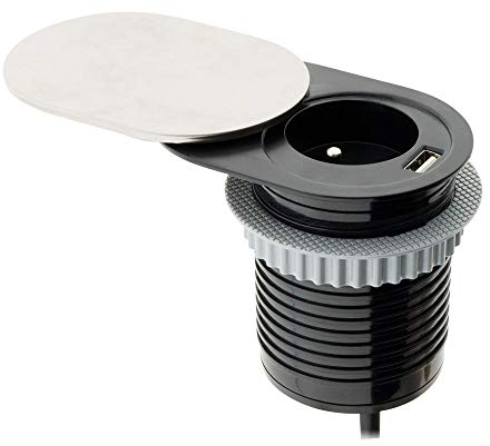 Otio - Bloc prise encastrable + clapet glissière + port USB Silver