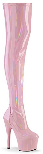 Pleaser Damen ADORE-3000HWR Plateau High Heels Overknee Stiefel Stretch Lack Baby Pink 39 EU