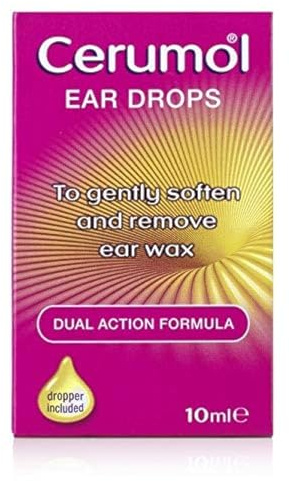 Cerumol Dual Action Ear Drops, 10ml, Gentle Formulation, Helps Relieve Symptoms of Ear Wax, Softens Earwax, Dropper Included