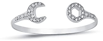 Jewelco London Kids Rhodium Plated Sterling Silver Round Cubic Zirconia Spanner Baby Bangle Bracelet 3mm