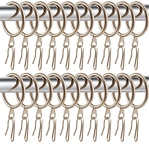 60 Anelli Metallici per Cortina di Drappeggio e 60 Ganci a Perno in Metallo per Tende di Panneggio da Finestra Porta Doccia con un Diametro Interno di 30 mm (Oro Champagne)