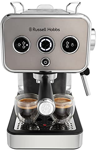 Russell Hobbs Espressomaschine [Siebträgermaschine] Distinction Edelstahl Titanium (15 Bar, Einsatz 1&2 Tassen, ESE Pads, autom.Dosieren & man.Option, Dampfdüse f Heißwasser & Milchschaum) 26452-56