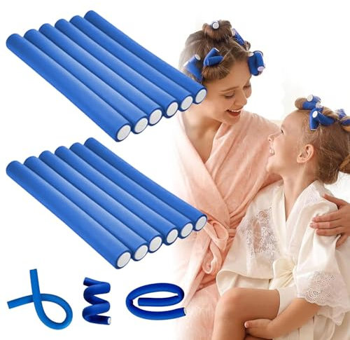 Bigodini in Schiuma Flessibile per Capelli, 10 Pezzi Morbidi Senza Calore per Dormire - per Lunghezze Corte, Medie e Lunghe (Blu)