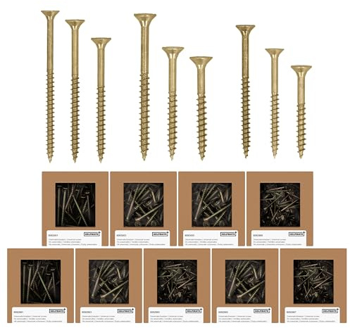 HELPMATE - Viti universali testa svasata giallo passivato Mix Pack - 1540 pezzi viti per legno con impronta PZ 2 e filetto parziale - Viti truciolari per interni e ambienti esterni protetti.