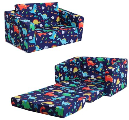 decalsweet Dinosaurier Faltbarer KinderSofa-Rückenlehen-Sessel 2 in 1, Standfest Kindersessel mit Stofftasche, Weiche Leichte Flip Open Kinderstuhl für Schlafzimmer Wohnzimmer Spielzimmer