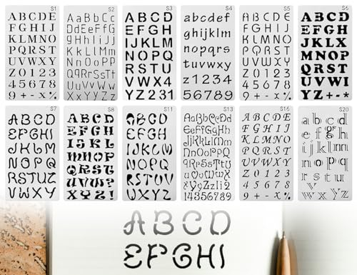 KAPSING 12 Stück Buchstaben Schablone, Kunststoff Zahlen und Buchstaben Zeichnen Schablonen Set, Letter Templates für Art Drawing, Craft DIY Writing, Handwerk