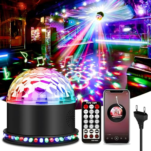 Luci Discoteca, BLITZWILL LED RGB palla da discoteca Luci per feste lettore musicale bluetooth, lampada da festa discoteca musica controllata con telecomando, spina UE per casa Natale KTV