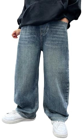 Verdusa Boys Jeans Baggy Straight Leg Elastic Waist Loose Denim Pants with Pockets Blue 11 Years