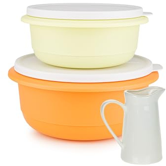 Tupperware Peng Pro Schüssel 2 L orange + 1L gelb Rührschüssel Servierschüssel Salatschüssel (inkl. Milchkänchen)
