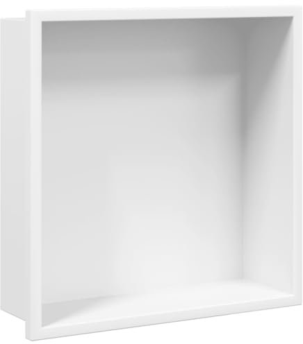 vidaXL Niche de Douche Blanc Mat 32x32x9 cm Acier Inoxydable, Niche de Salle de Bain, étagère de Douche intégrée, Niche Murale de Toilette