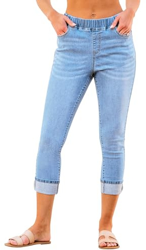 Roskiky Pull On Jeans for Women High Waisted Skinny Capri Pants Trendy Stretch Denim Cropped Jeans Crop Jeggings Capris
