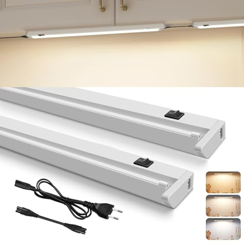 ALUSSO LED Unterbauleuchte Schwenkbar, Warmweiß Neutralweiß Kaltweiß Erweiterbar Schrankbeleuchtung mit Schalter, 650lm LED Leiste mit Anschlusskabel, 54,7x6,2x3,1 cm, Weiß
