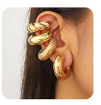 Pendientes Clip Mujer Sin Agujero, 4 PCS Mujer Chunky Ear Cuff Pendientes, Grueso en Oro Ear Cuff Sin Agujero, Joyería Hipoalergénica, para Mujeres Sin Orejas Perforadas