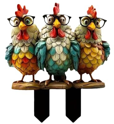 Generisch Recinzione a bastoncini, 2D acrilico cartone animato Gallo Statua da giardino, asta di pollo decorativa per giardino cortile prato paesaggio
