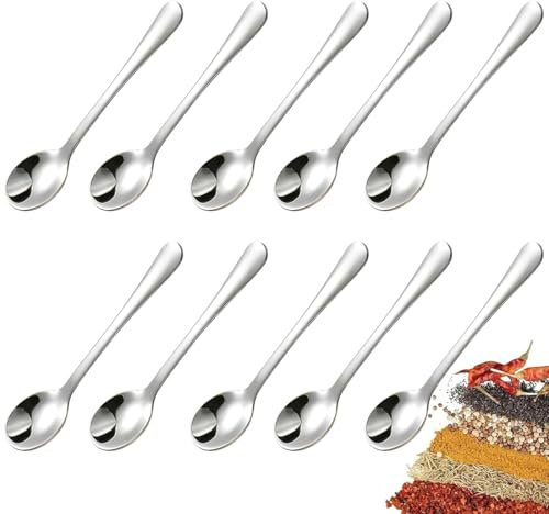 YIPFEN 10 piezas de cucharas de acero inoxidable pequeñas y divertidas para botes de especias, sal, prácticas mini, ideales como cucharas para espresso, mermelada y especias (Tamaño mini 7,5 cm)