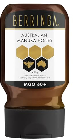 Berringa Raw Australian Manuka Honey - Active MGO 60+ | Natural Enzymes & Antioxidants | Medicinal & Antibacterial | MGO Certified | Vegetarian & Gluten-Free | Organic | Non-GMO - 400g Easypour Jar