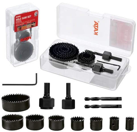 Lochsäge 12 Stück Lochkreissäge Set 3/4-2-11/16 (19-68mm) Dosenbohrer Lochbohrer Set Schnitttiefe 25 mm mit Dorneund Inbusschlüssel für präzise Löcher in Weichholz,PVC-Platte, Kunststoff,Sperrholz