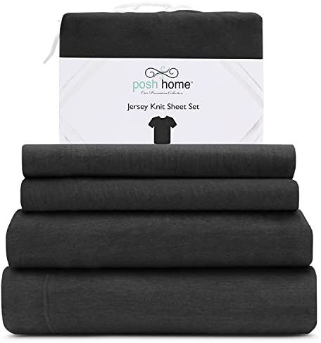 Posh Home Bed Linen Set - Jersey Knit Sheet Set, 4-Piece - Full, Black