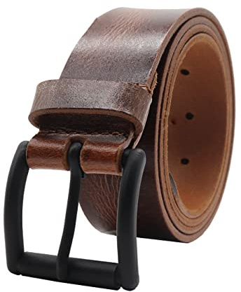 PELLE TORO Hunter Leather Belt for Men, Handmade Men's Belt for Jeans, Work or Casual Cowboy Style (Trouser Sizes 32in - 36in, Coffee)