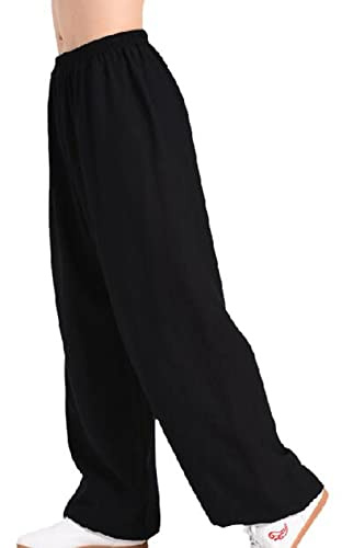 XianXinXn Tai Chi Unisex Mjuk Bomull och Linne Andningsbara Träningsbyxor för Kung Fu Kampsport Yoga, Svart, XXL