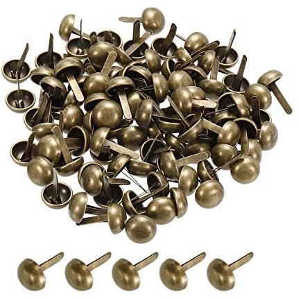 PATIKIL 12x20mm Mini Clavos Papel Sujetadores, 100 Paquete Redondos Clavos Sujetador para Artesanía Decorativo Recortes Álbum Tarjetas Bricolaje, Bronce Tono