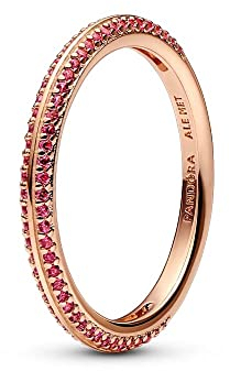 PANDORA ME Pavé Ring Größe 56 aus rosévergoldeter Metalllegierung mit syntetischen Rubinen, Ausschließlich Kompatibel ME, 189679C02-56