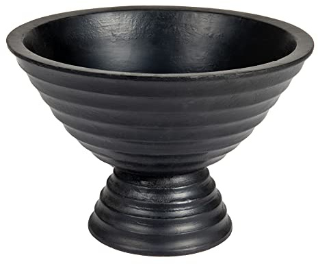 Creative Co-Op Boho Wood Pedestal Serving Bowl, Black Finish