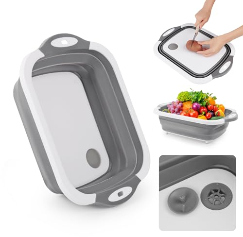 3-in-1 Schneidbrett Faltbar, Camping Schneidebrett Faltbares, zum Waschen und Lagern von Obst und Gemüse Verwendet Werden für Küche, Camper Zubehör