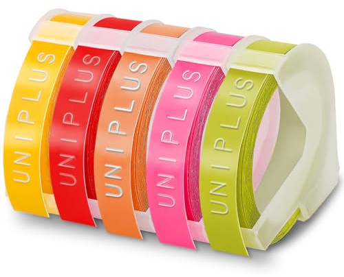 UniPlus Compatible with Embossing Tape Replacement for Omega S0717930 Junior S0717900, 9mm Fluorescent Pink, Orange, Olive Green, Yellow, Red for E-101 E-303