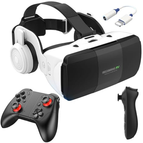 Casque Realite Virtuelle avec Manette Jeu et ContrôLeur, Lunettes Virtuelles avec Sangle Élastique Réglable pour Films 3D Jeux Vidéo, Casque VR Smartphone pour 4,7-7,8 Tout, Cadeaux de Noël Homme (