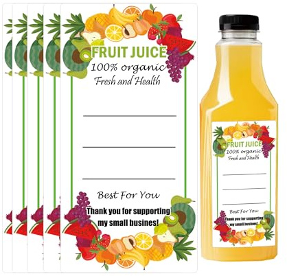 Plastic Juice Bottle Labels Juice Bulk Containers Labels Fruit Juicing Drink Canning Stickers for 12oz 8oz 4oz Juice, Milk and Other Beverages 120 Pcs (3.2 x 1.6 Inch)