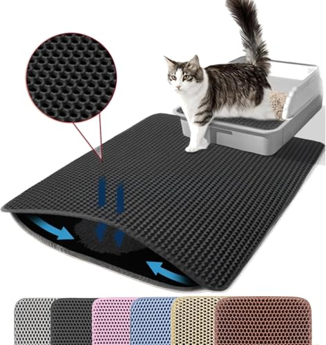 Petinstinct Grand Tapis Litière Chat, 75x55 cm, XL, Noir