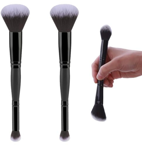 EOYVAIL Set di pennelli per trucco，Set di pennelli per trucco multifunzionale, serie di pennelli a doppia estremità 4 in 2, adatti per il contorno di fondotinta e ombretti (2 pezzi, neri)
