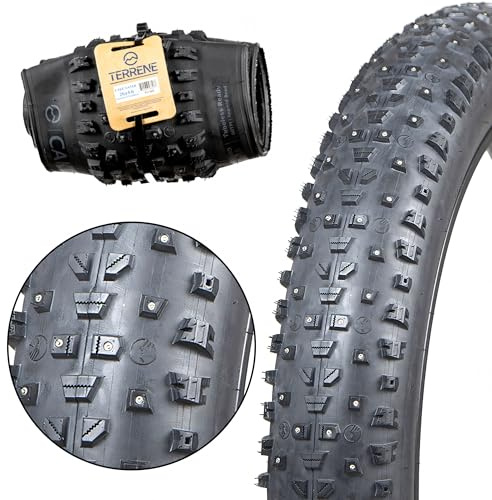 Fat Bike Tire for Bike and Bicycle by Terrene - Cake Eater Standard Studded 26X4.6 Inch Tubeless, Fast Tire for Snow, Ice - All Season Fat Tire and E-Bikes - Bicycle Accessories for Adult Bikes