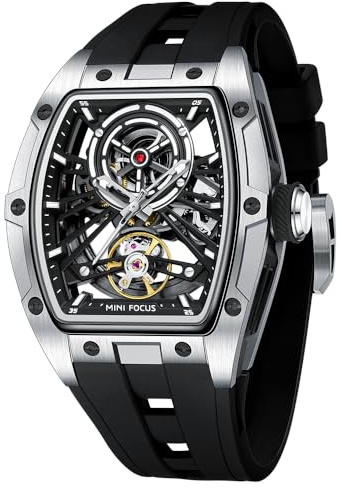 AIMES Tonneau Herren-Automatikuhr, luxuriös, Skelett-Uhren für Herren, automatischer mechanischer Aufzug, wasserdicht, analog, einzigartig, cool, quadratisch, großes Zifferblatt, Armbanduhr mit