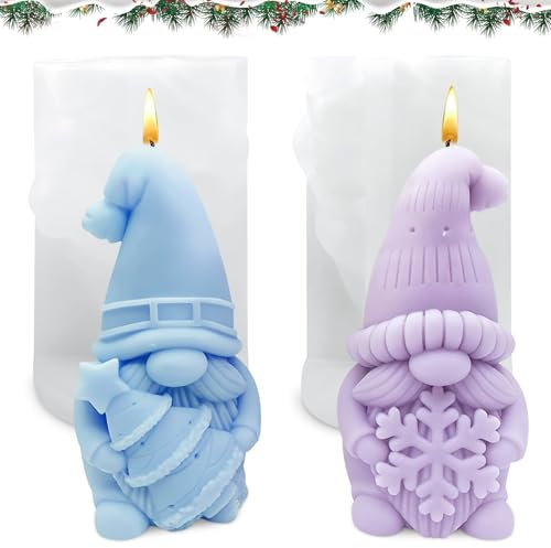 Silikonformen Gießformen, 2 Stück Silikonform Weihnachten Wichtel, 3D Kerzenformen zum Gießen, Gießformen Silikon Gießform, für Kerzenherstellung, Handgefertigte Seife, DIY Handwerk